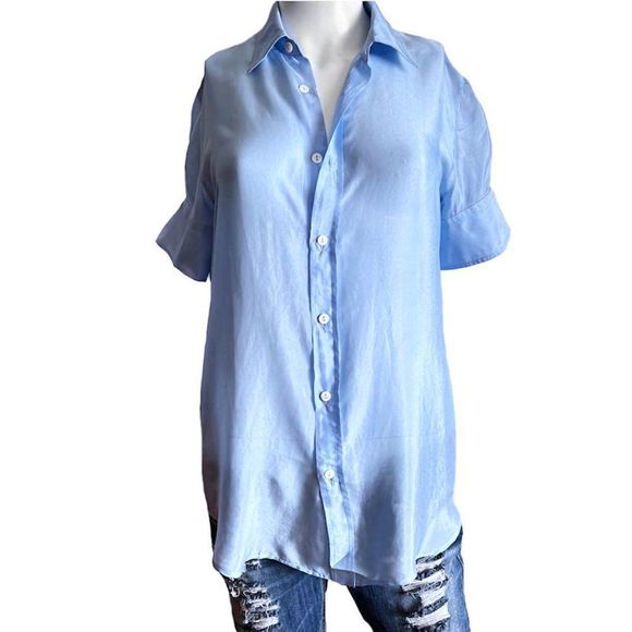 Vintage 90’s DOLCE & GABBANA White Label Baby Blue Button Down Blouse - Picture 1 of 14